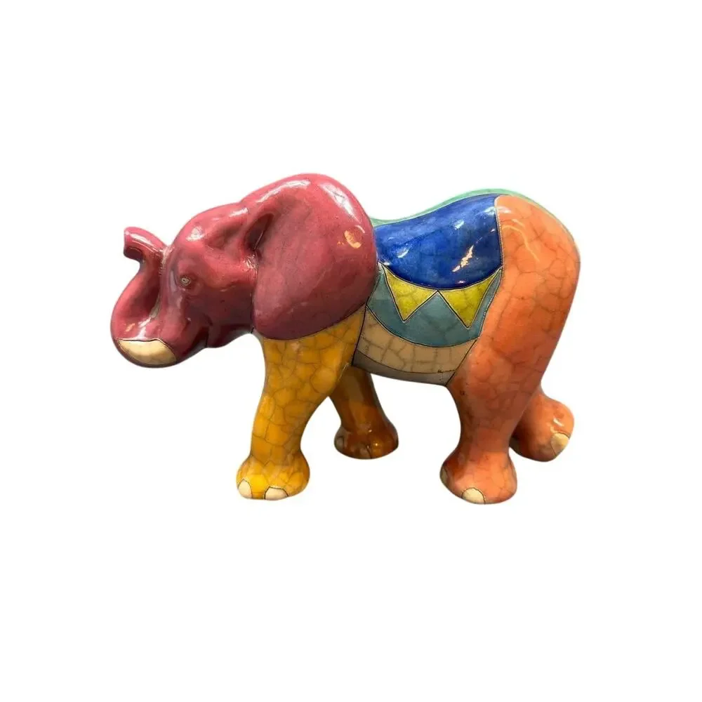 Vintage X House Raku Pottery Elephant Handmade South Africa Art Figurine Decor